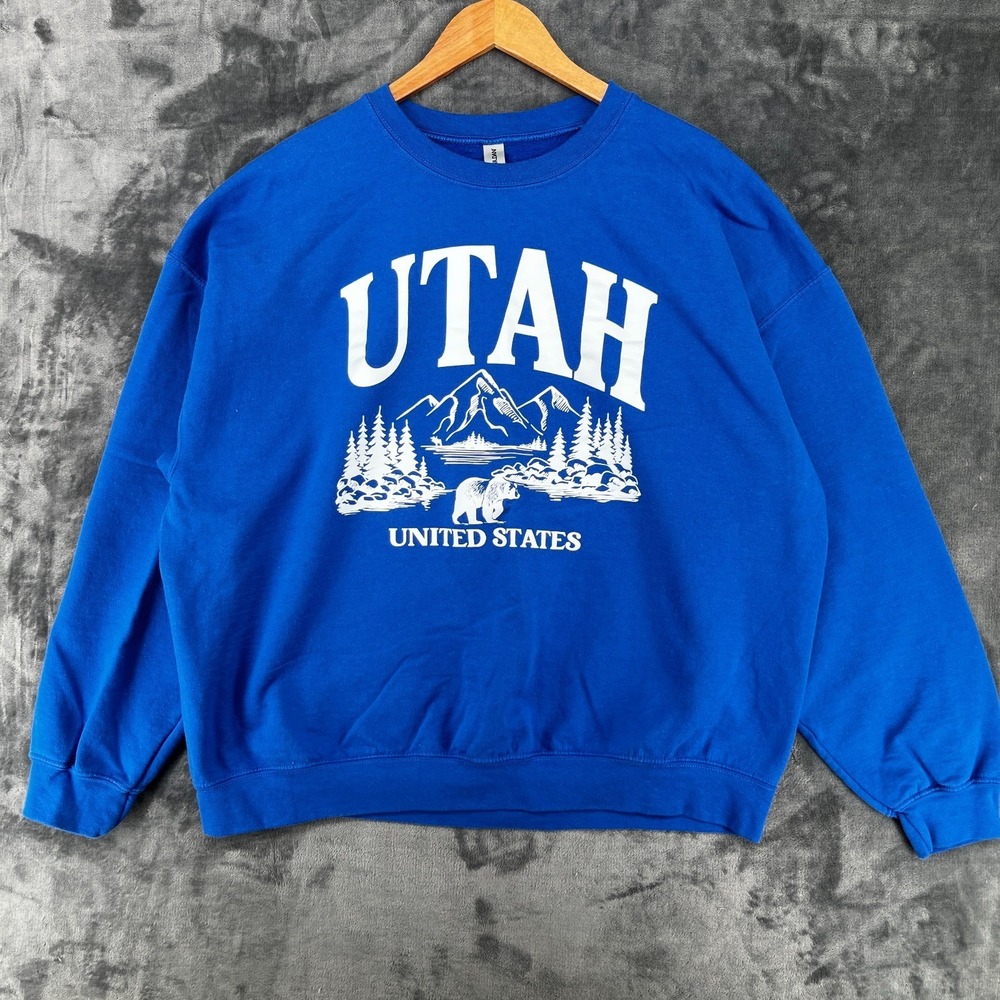 Vintage Crewneck Sweatshirt Men's 2XL Utah Outdoors Royal Blue Gildan Hiking Y2k